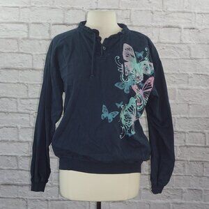 Vintage 90s Butterfly Hawaii Original Henley Drawstring Pullover Sweatshirt